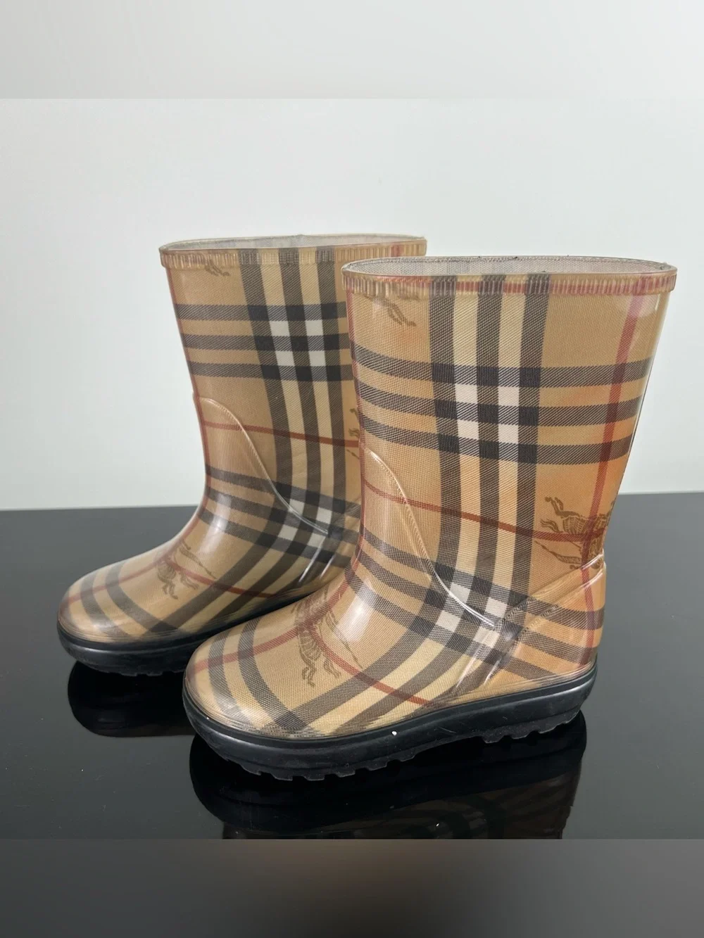 Burberry Kids Nova Check Rubber Rain boots, Size 9-10 US or 27-28 EU